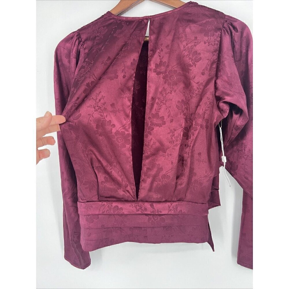 RONNY KOBO Womens Size XS MONET TOP PURPLE FLORAL SATIN OPEN BACK Shirt Blouse - Picture 7 of 14